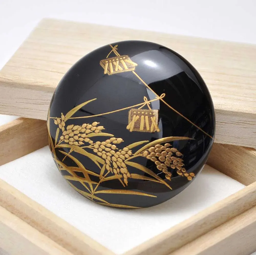 Maki-e Urushi Lacquer Brooch - Tsuge(Japanese box tree) / Ear of Rice -, Traditional Japanese Urushi Lacquer Jewelry