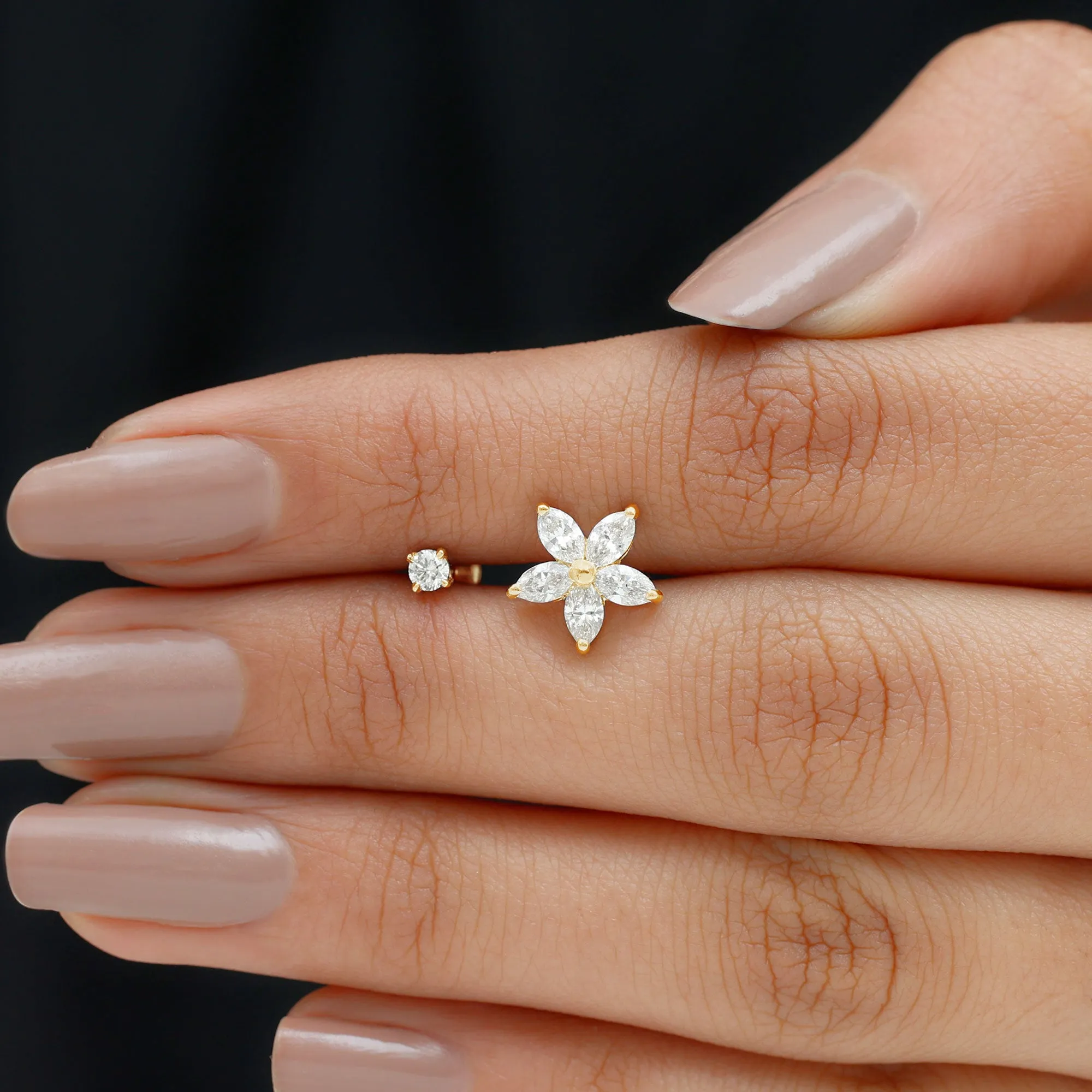 Marquise Moissanite Flower Cartilage Earring Set