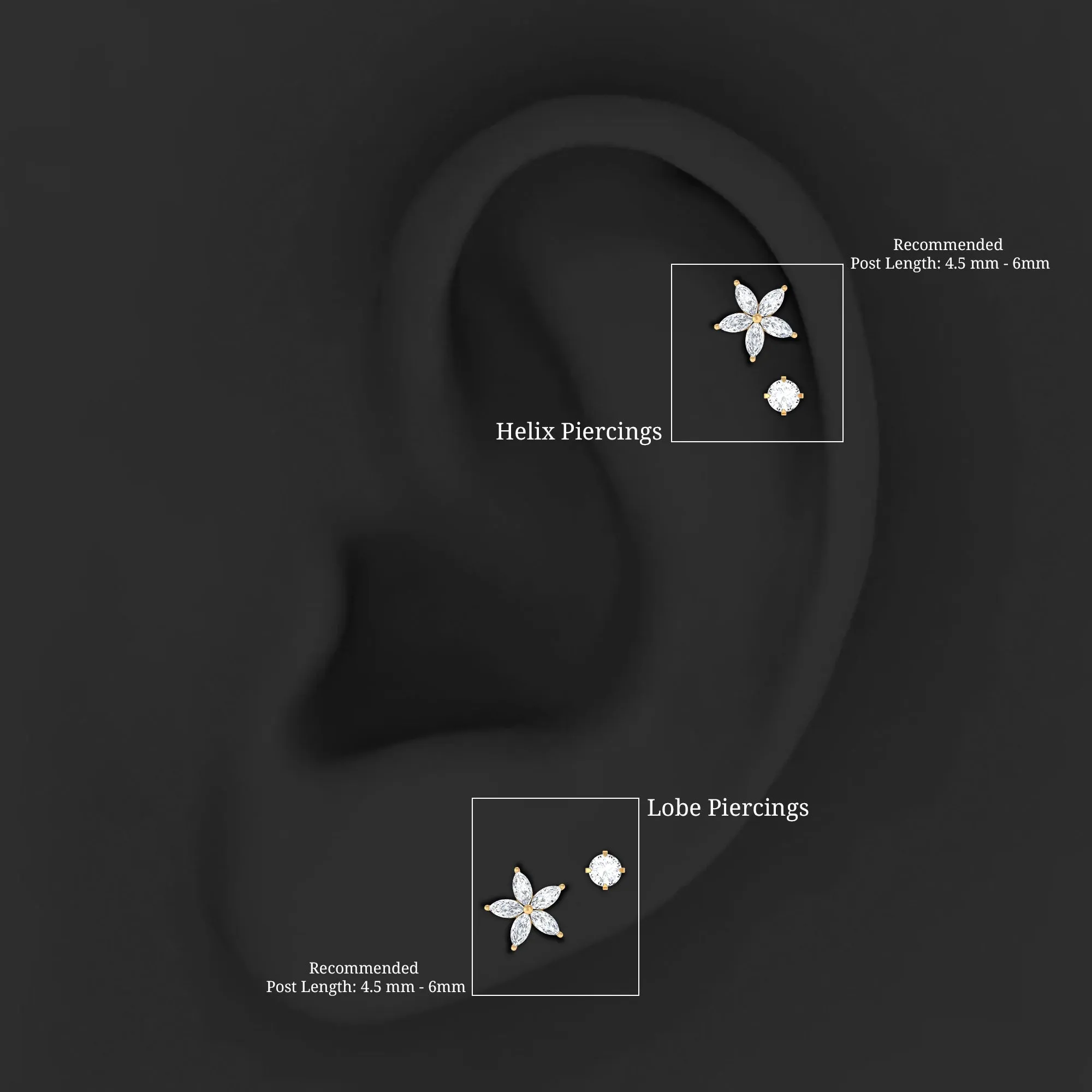Marquise Moissanite Flower Cartilage Earring Set
