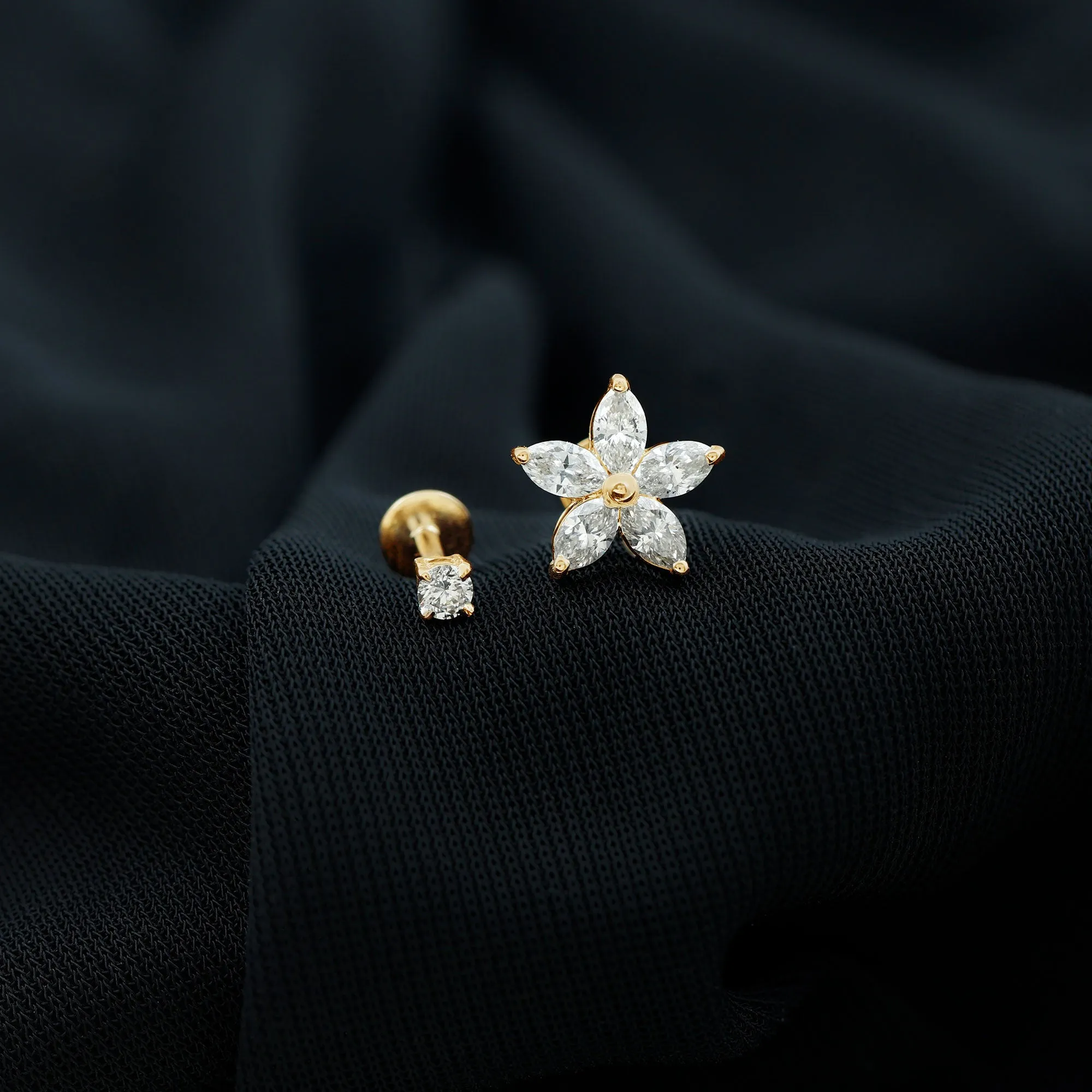 Marquise Moissanite Flower Cartilage Earring Set