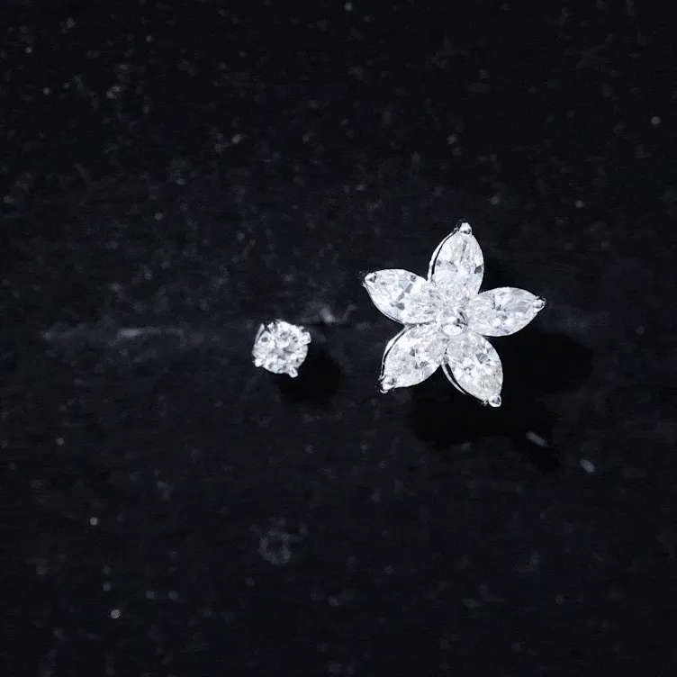 Marquise Moissanite Flower Cartilage Earring Set