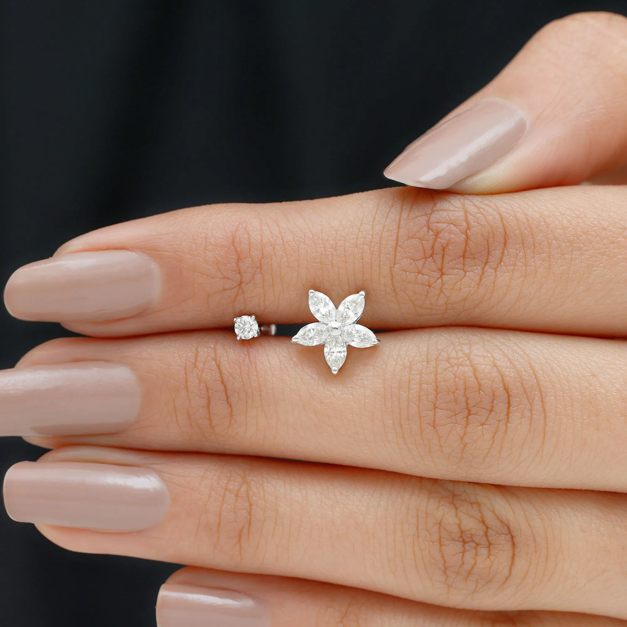 Marquise Moissanite Flower Cartilage Earring Set