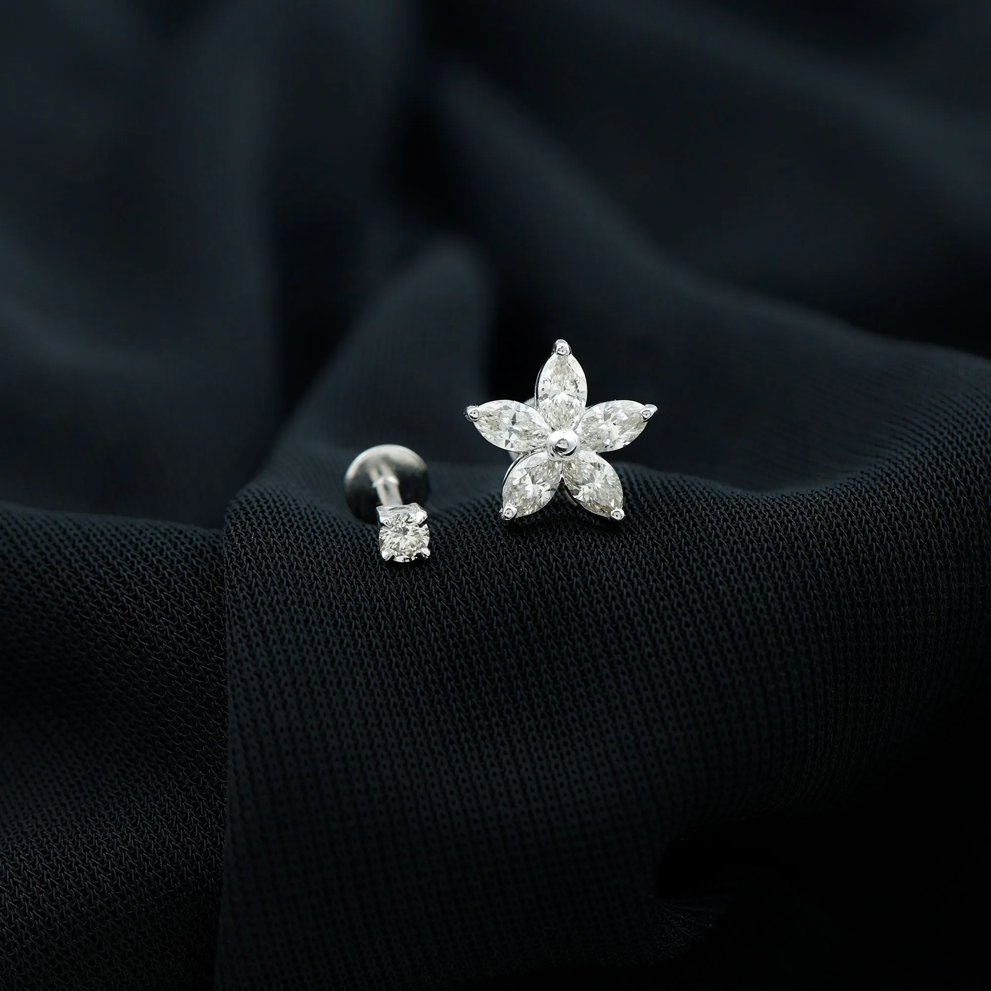 Marquise Moissanite Flower Cartilage Earring Set
