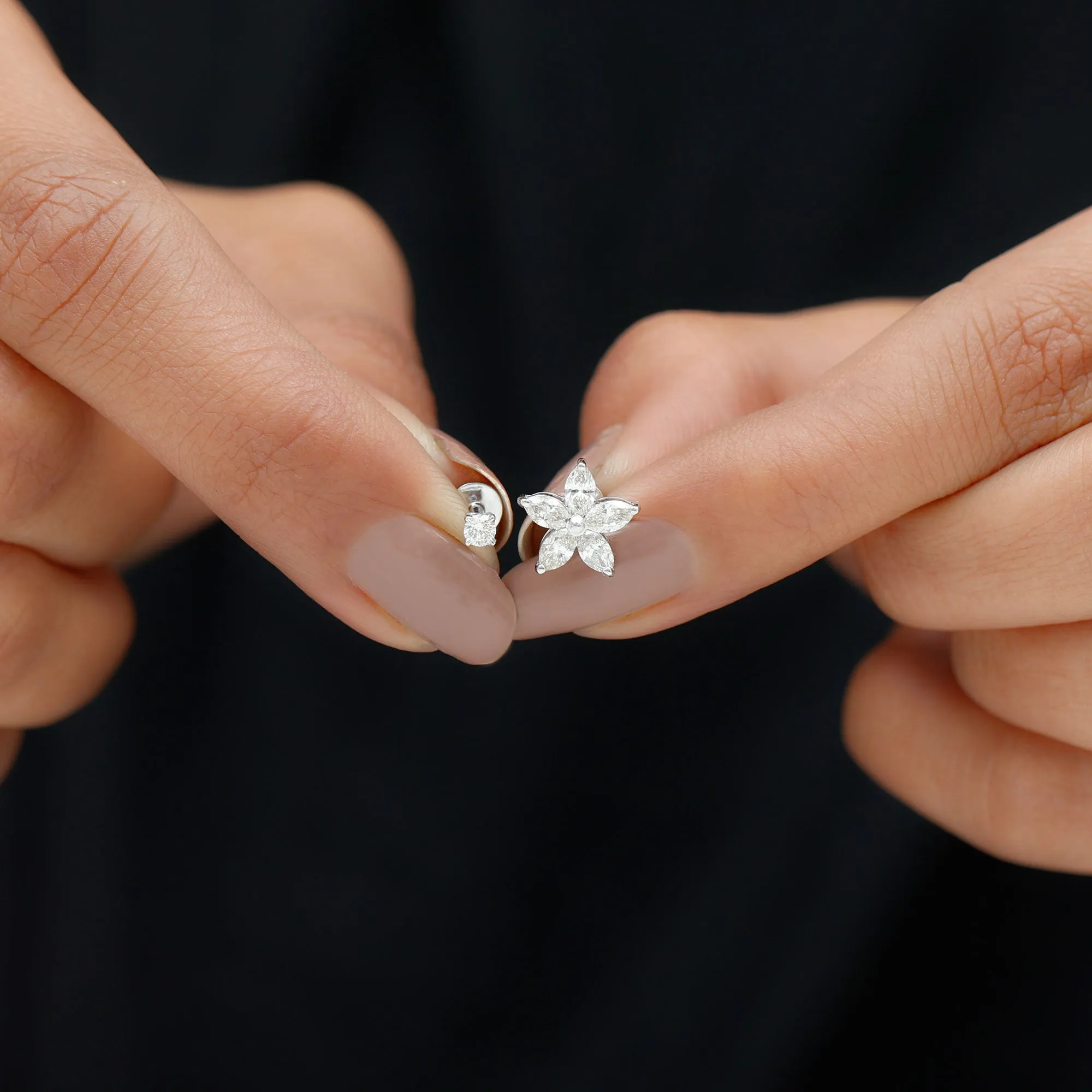 Marquise Moissanite Flower Cartilage Earring Set