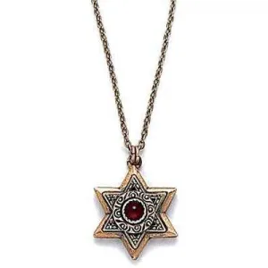 Michal Golan Gold Layered Star of David with Garnet Necklace