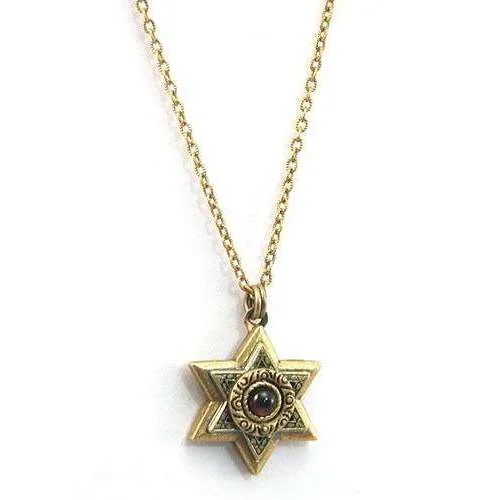 Michal Golan Gold Layered Star of David with Garnet Necklace