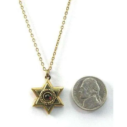 Michal Golan Gold Layered Star of David with Garnet Necklace