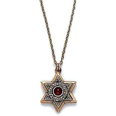 Michal Golan Gold Layered Star of David with Garnet Necklace