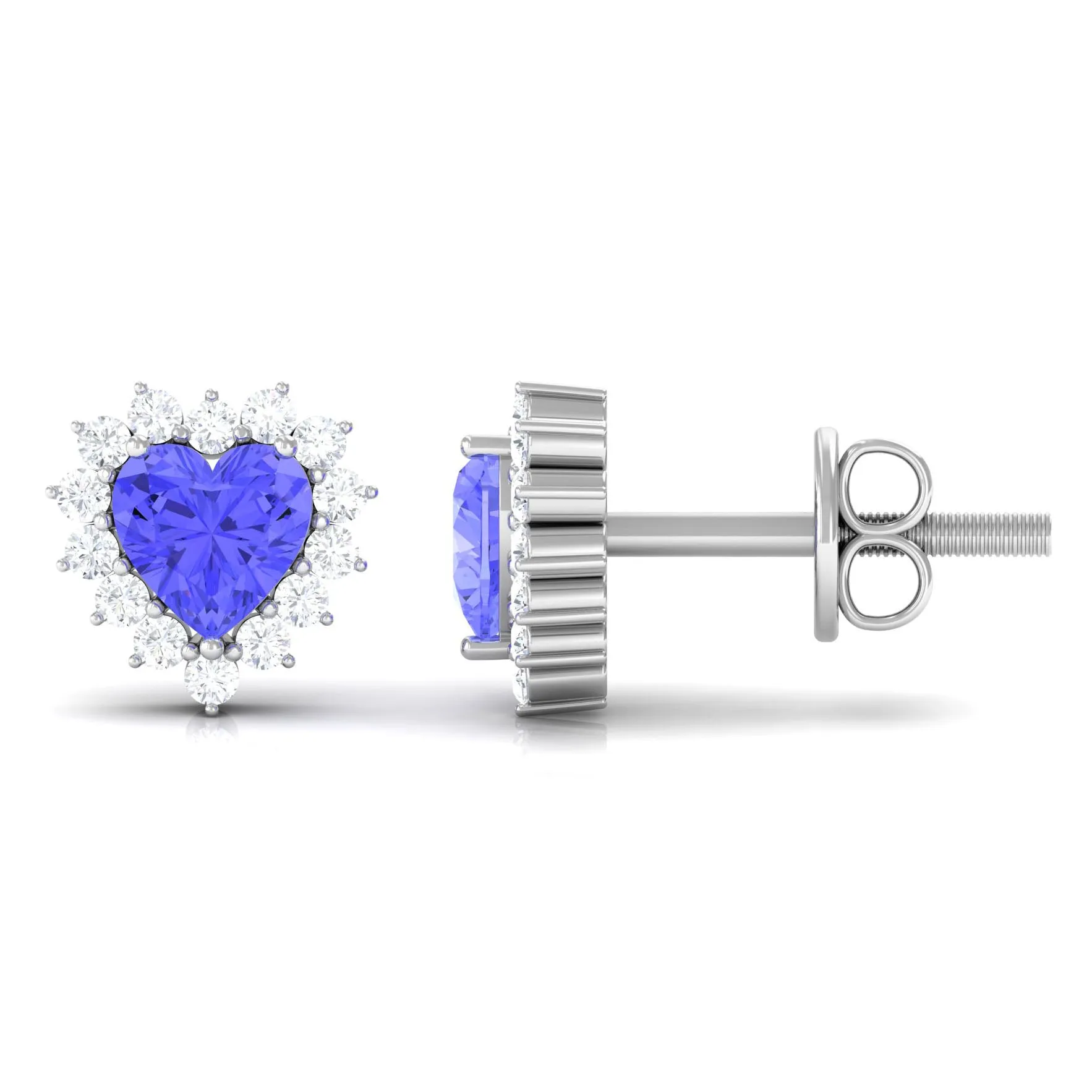 Minimal Heart Shape Tanzanite Halo Stud Earrings with Diamond