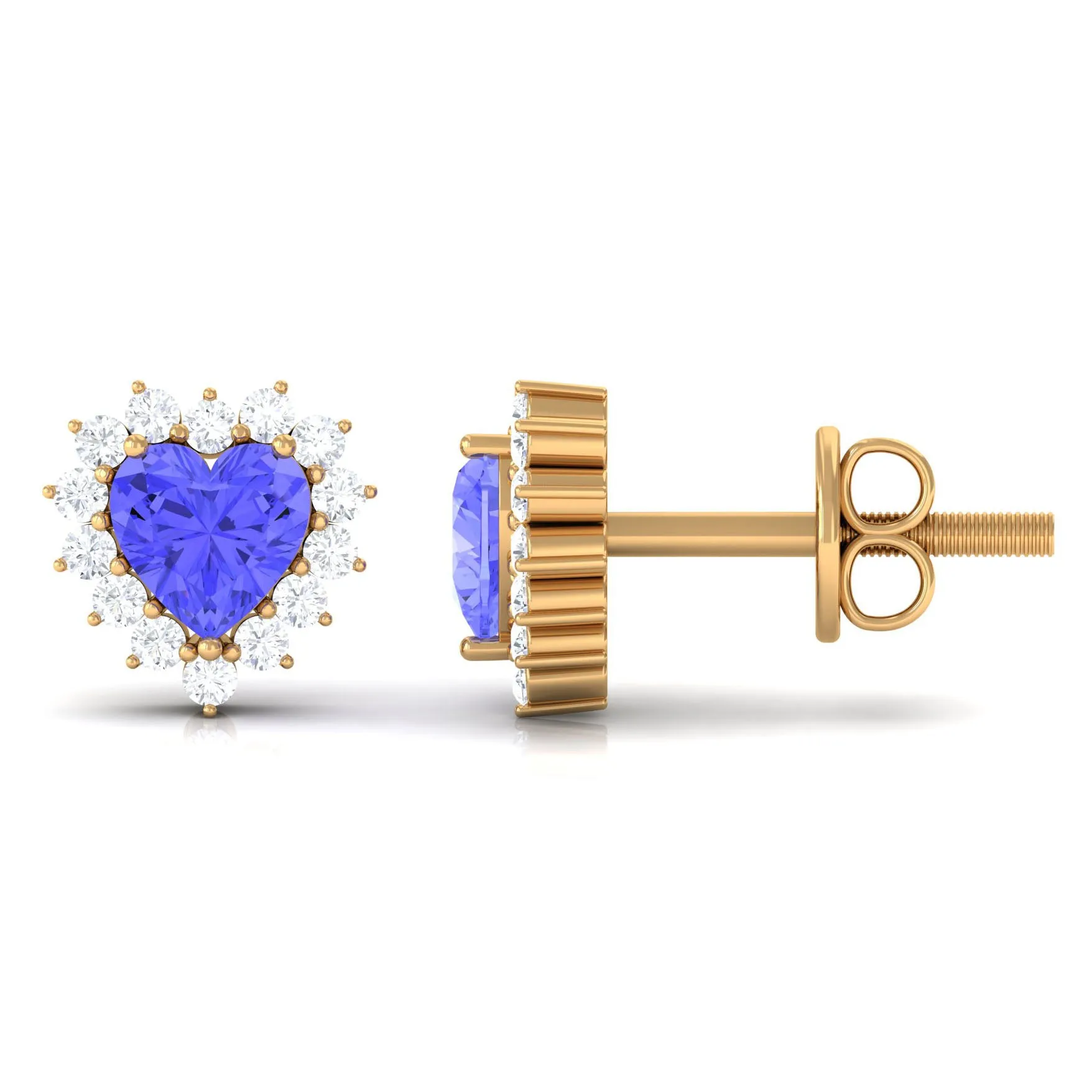 Minimal Heart Shape Tanzanite Halo Stud Earrings with Diamond