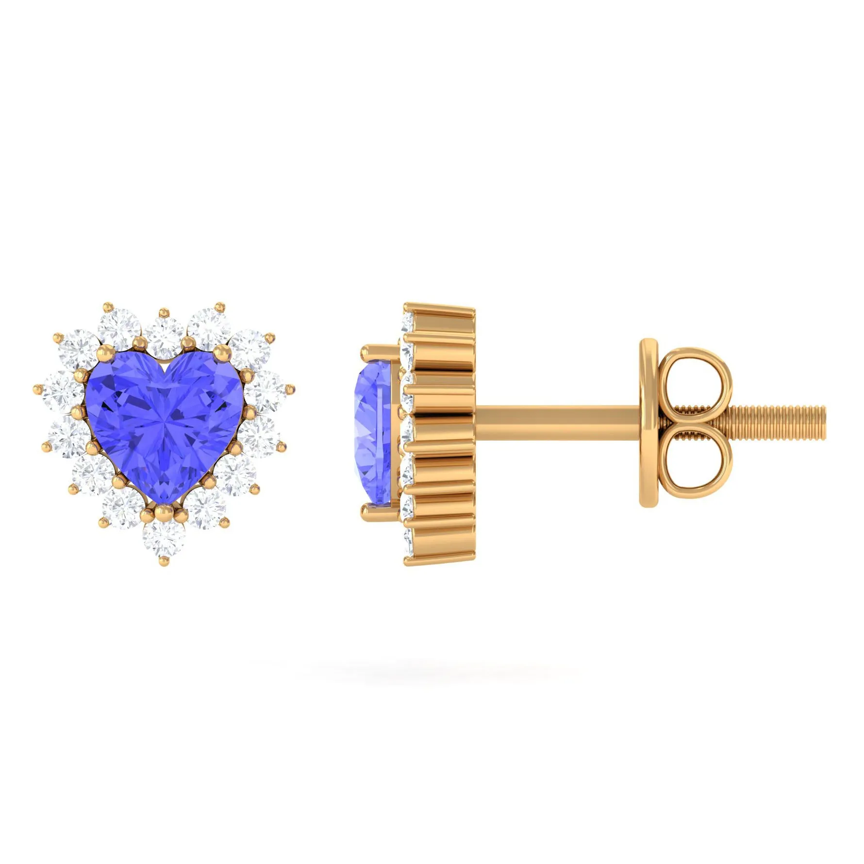 Minimal Heart Shape Tanzanite Halo Stud Earrings with Diamond