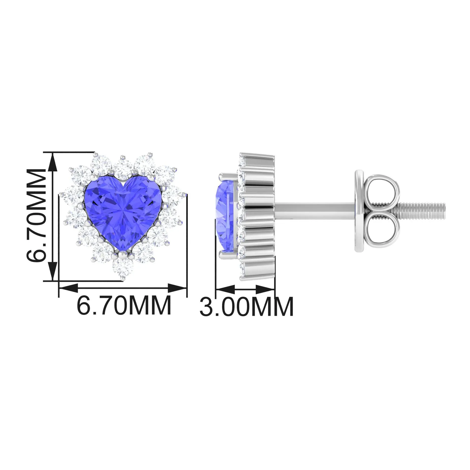Minimal Heart Shape Tanzanite Halo Stud Earrings with Diamond