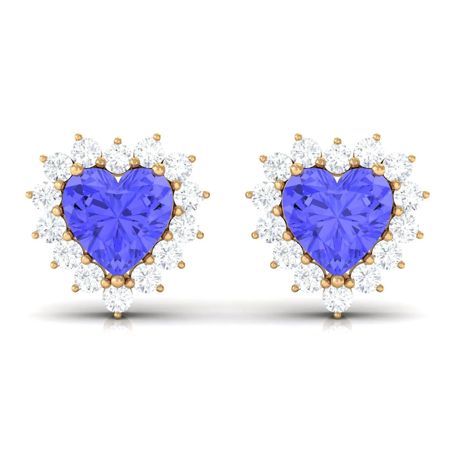 Minimal Heart Shape Tanzanite Halo Stud Earrings with Diamond