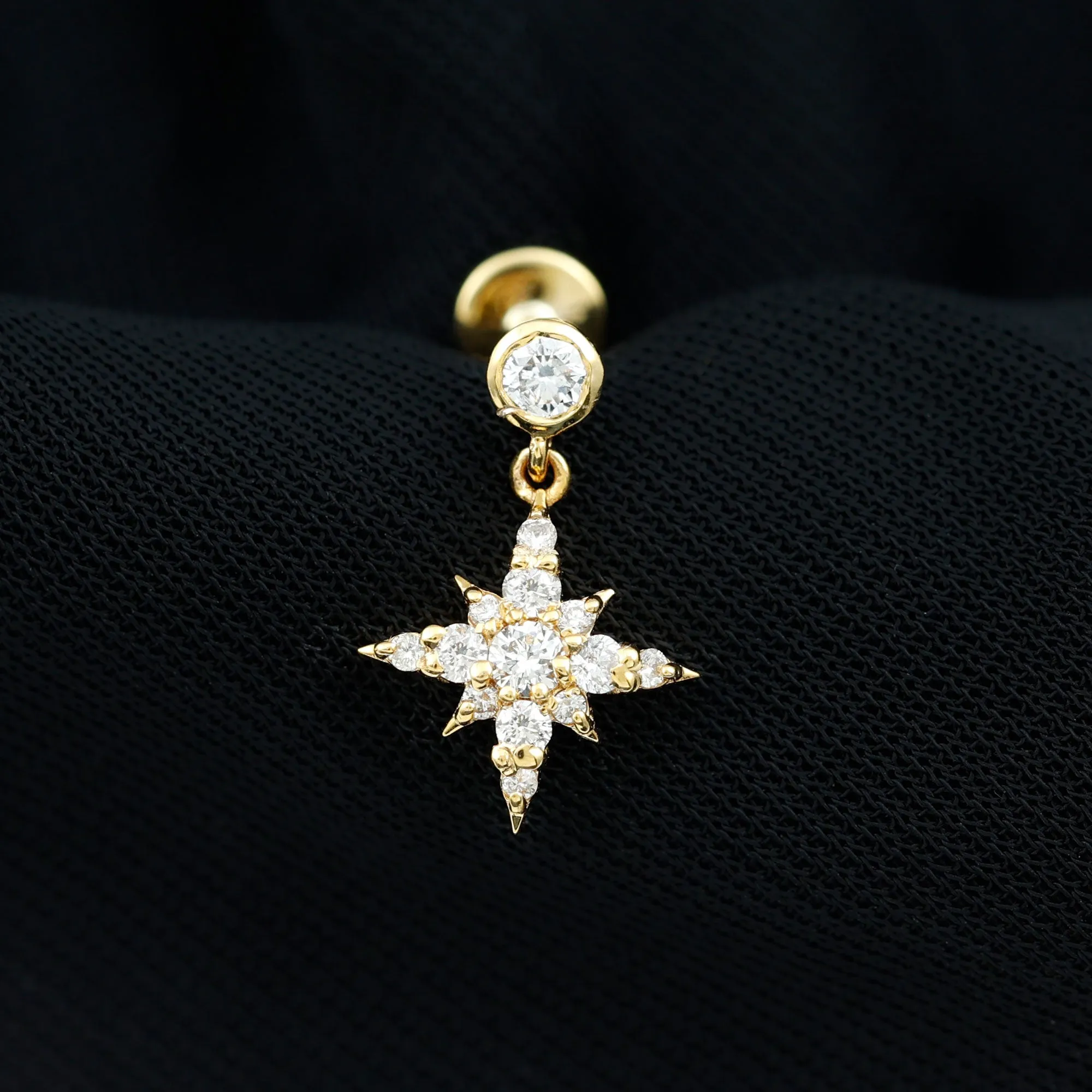 Moissanite Starburst Drop Earring for Cartilage Piercing