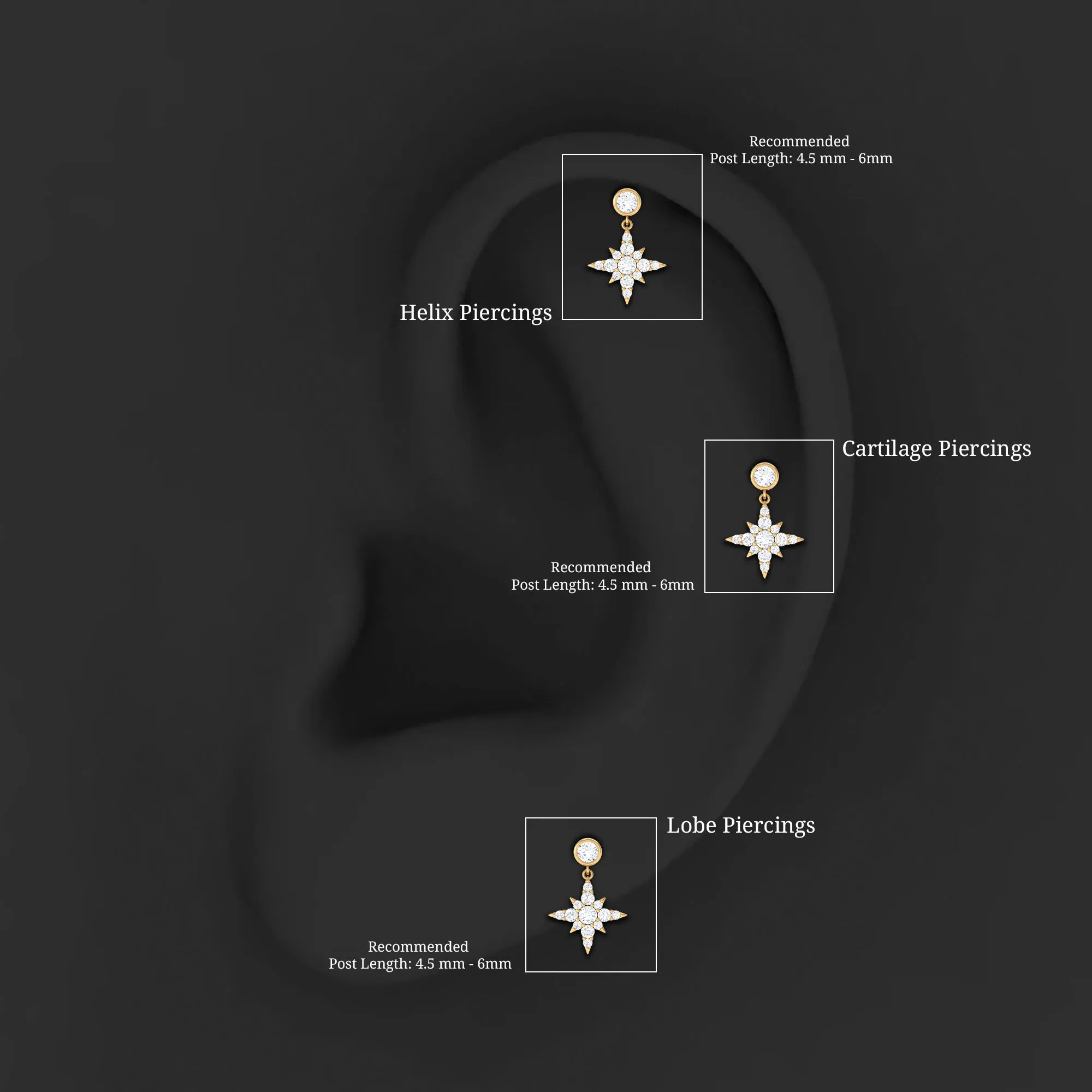 Moissanite Starburst Drop Earring for Cartilage Piercing