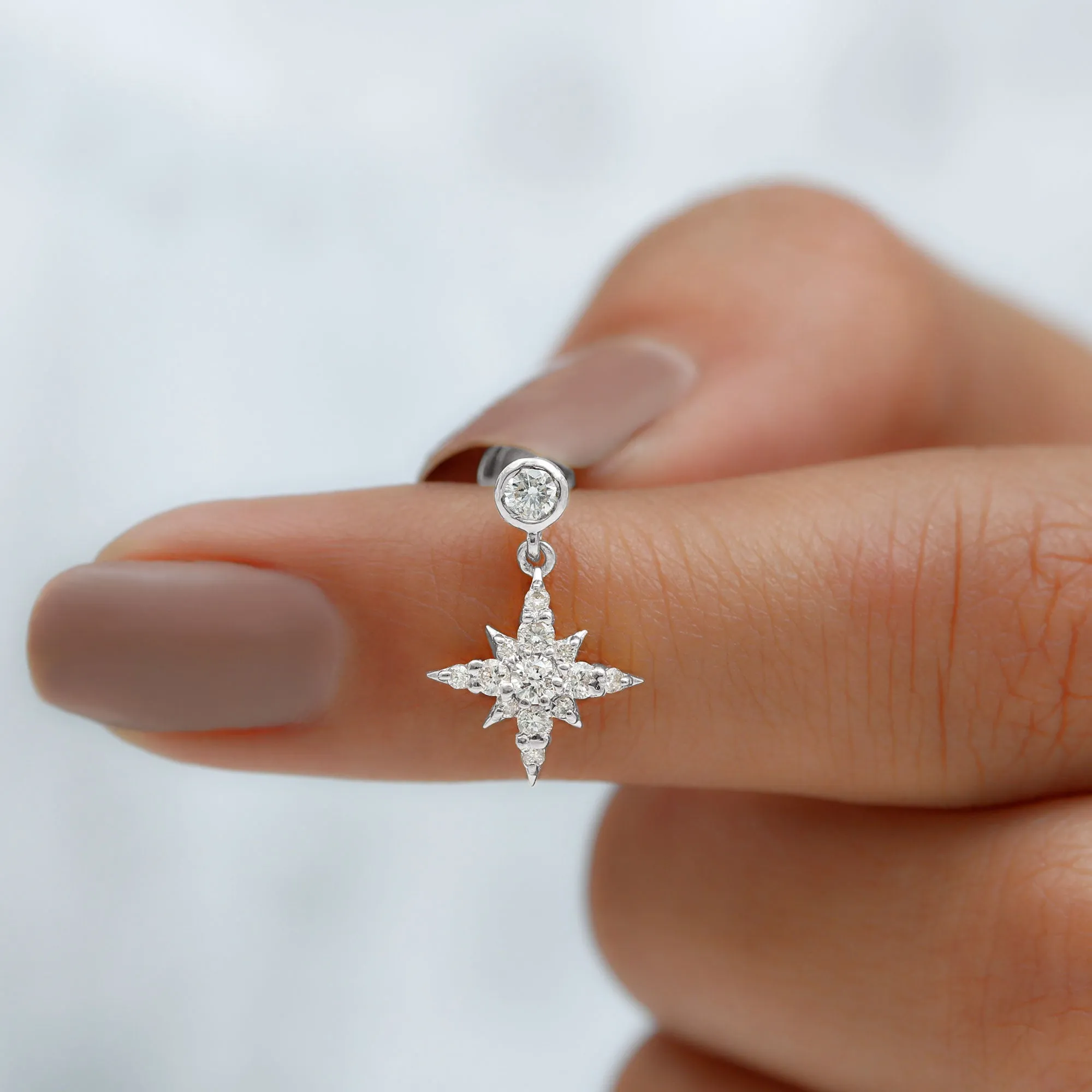 Moissanite Starburst Drop Earring for Cartilage Piercing