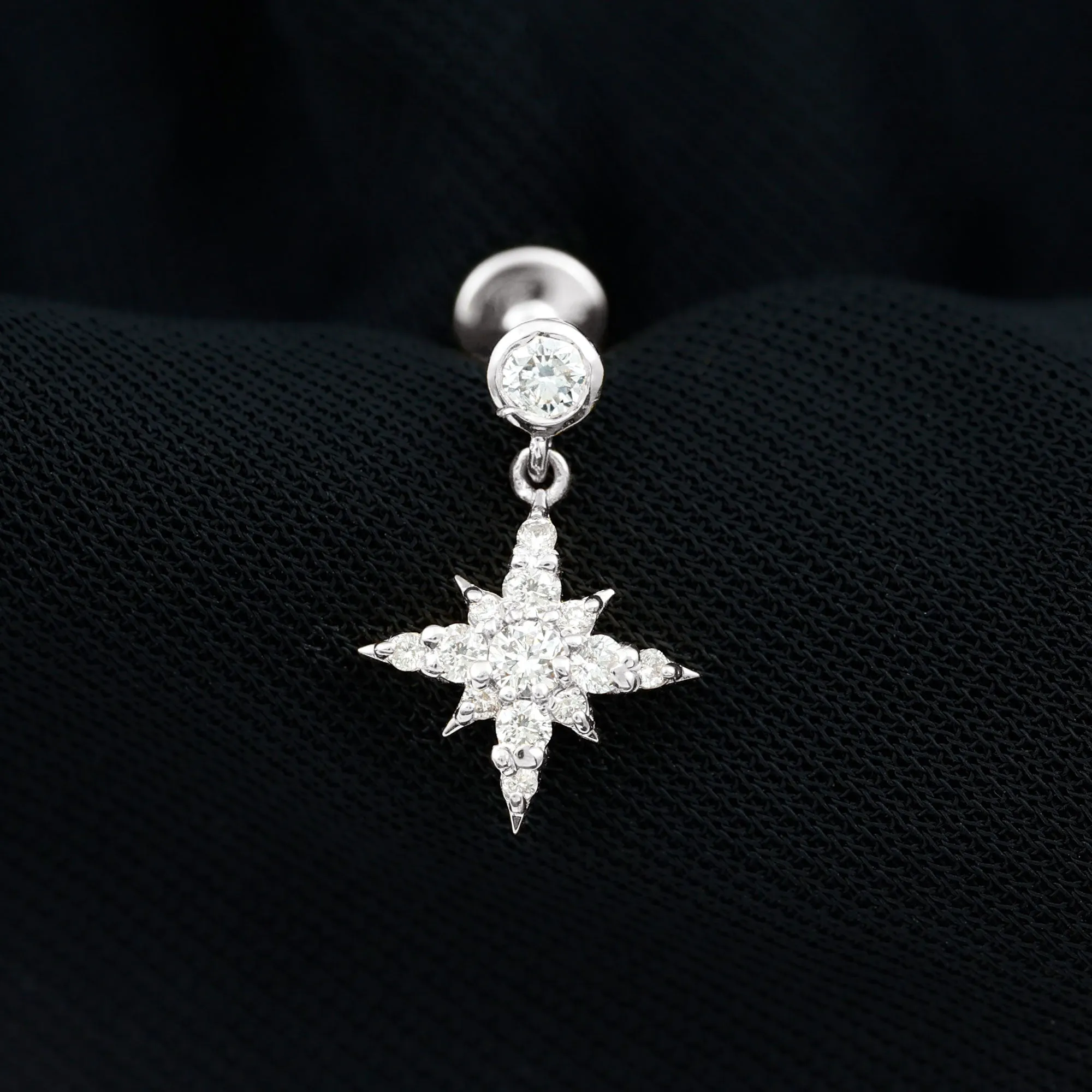 Moissanite Starburst Drop Earring for Cartilage Piercing