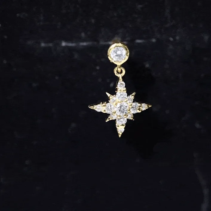 Moissanite Starburst Drop Earring for Cartilage Piercing