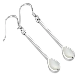 Mother of Pearl Drop Long Silver Earrings