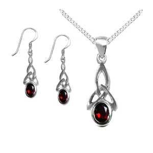 NEW: Garnet Celtic Jewellery Set, Garnet Celtic Necklace and Earrings