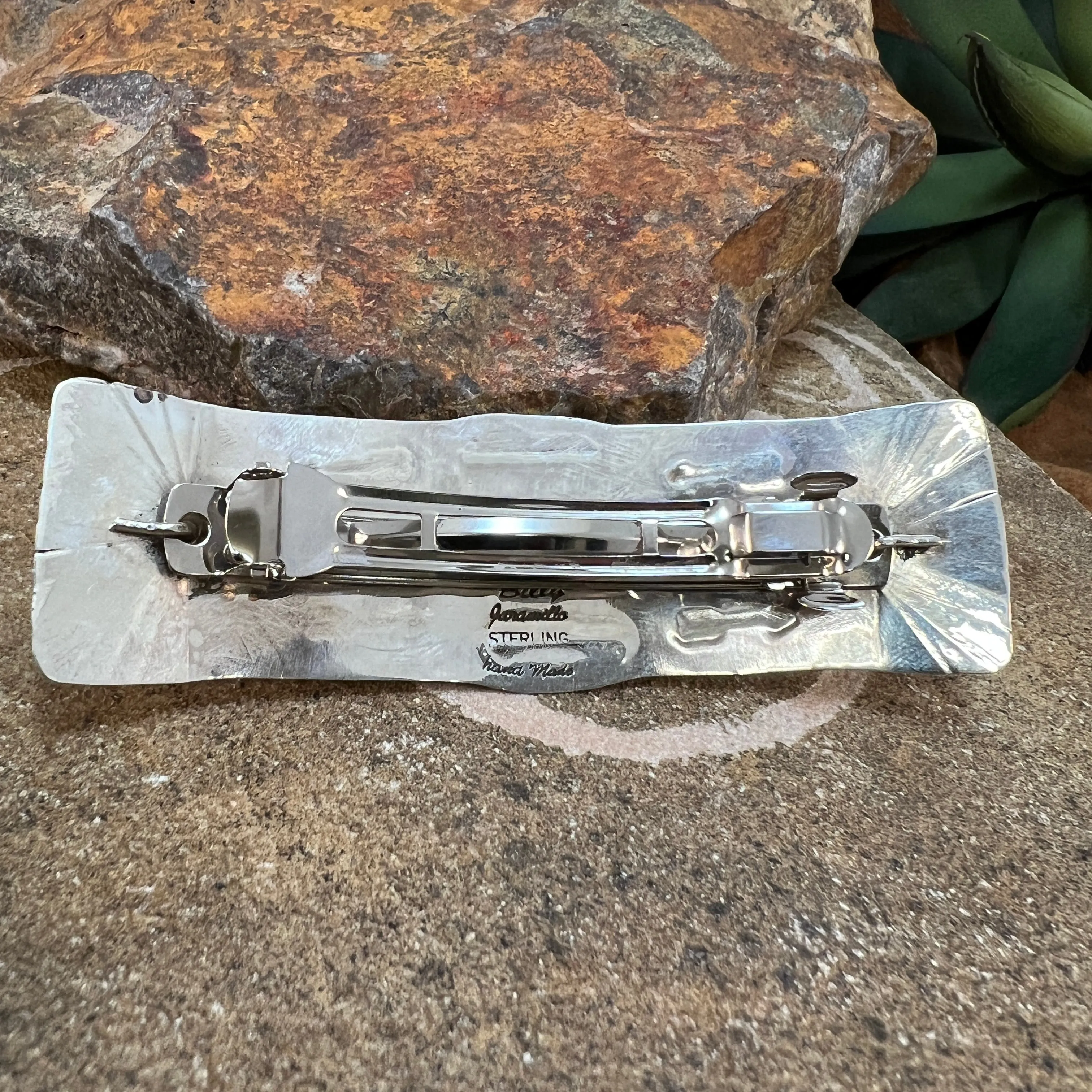 Orange Spiny Oyster Silver Barrette, crafted by renowned artisan Billy Jaramillo