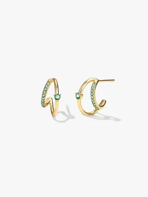 Pave & Prong Emerald Double Hoops