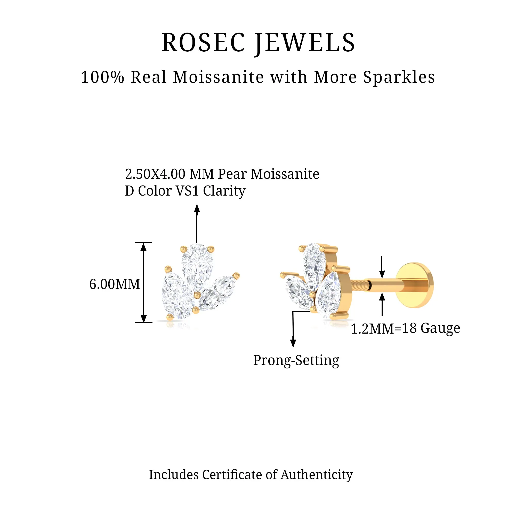 Pear and Marquise Cut Moissanite Cluster Cartilage Earring