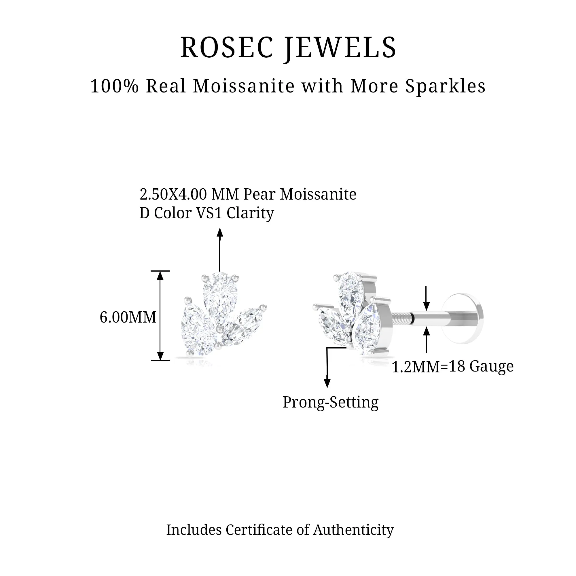Pear and Marquise Cut Moissanite Cluster Cartilage Earring