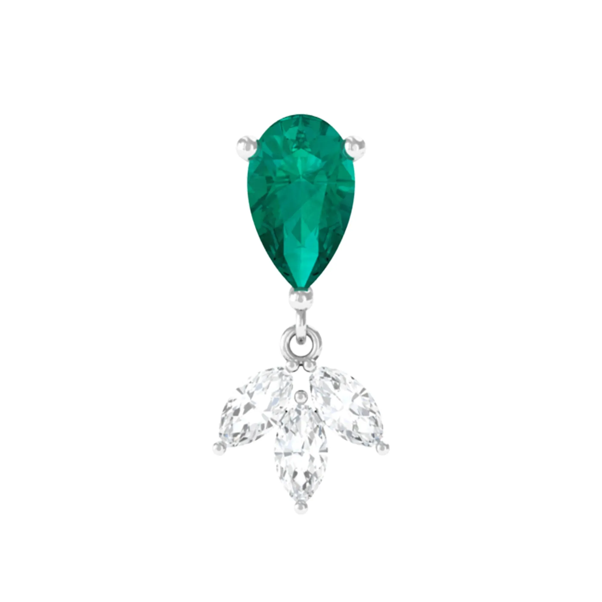 Pear Cut Emerald and Moissanite Dangle Earring