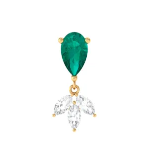 Pear Cut Emerald and Moissanite Dangle Earring