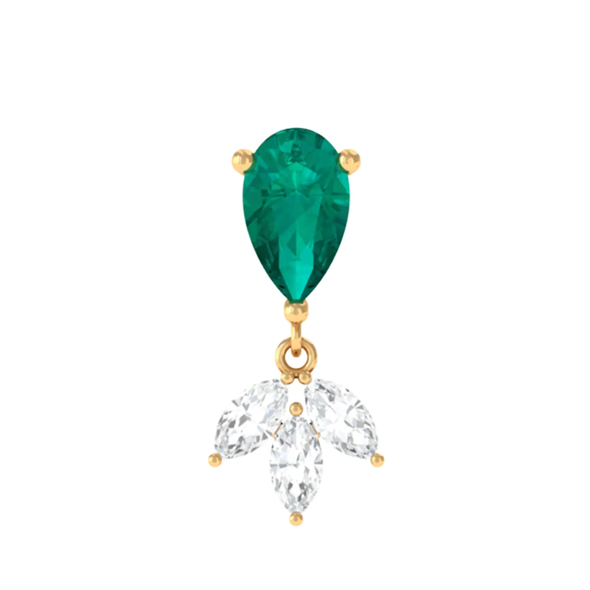 Pear Cut Emerald and Moissanite Dangle Earring
