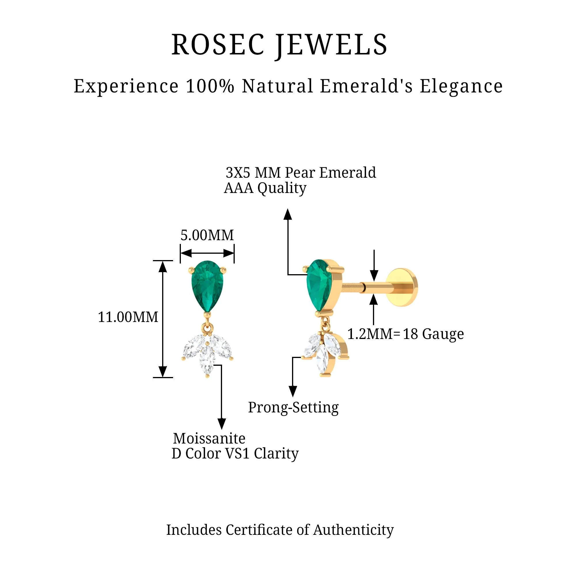 Pear Cut Emerald and Moissanite Dangle Earring