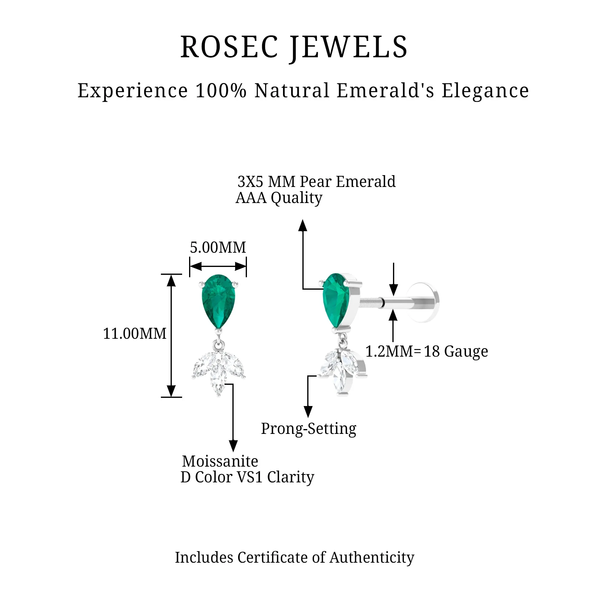 Pear Cut Emerald and Moissanite Dangle Earring