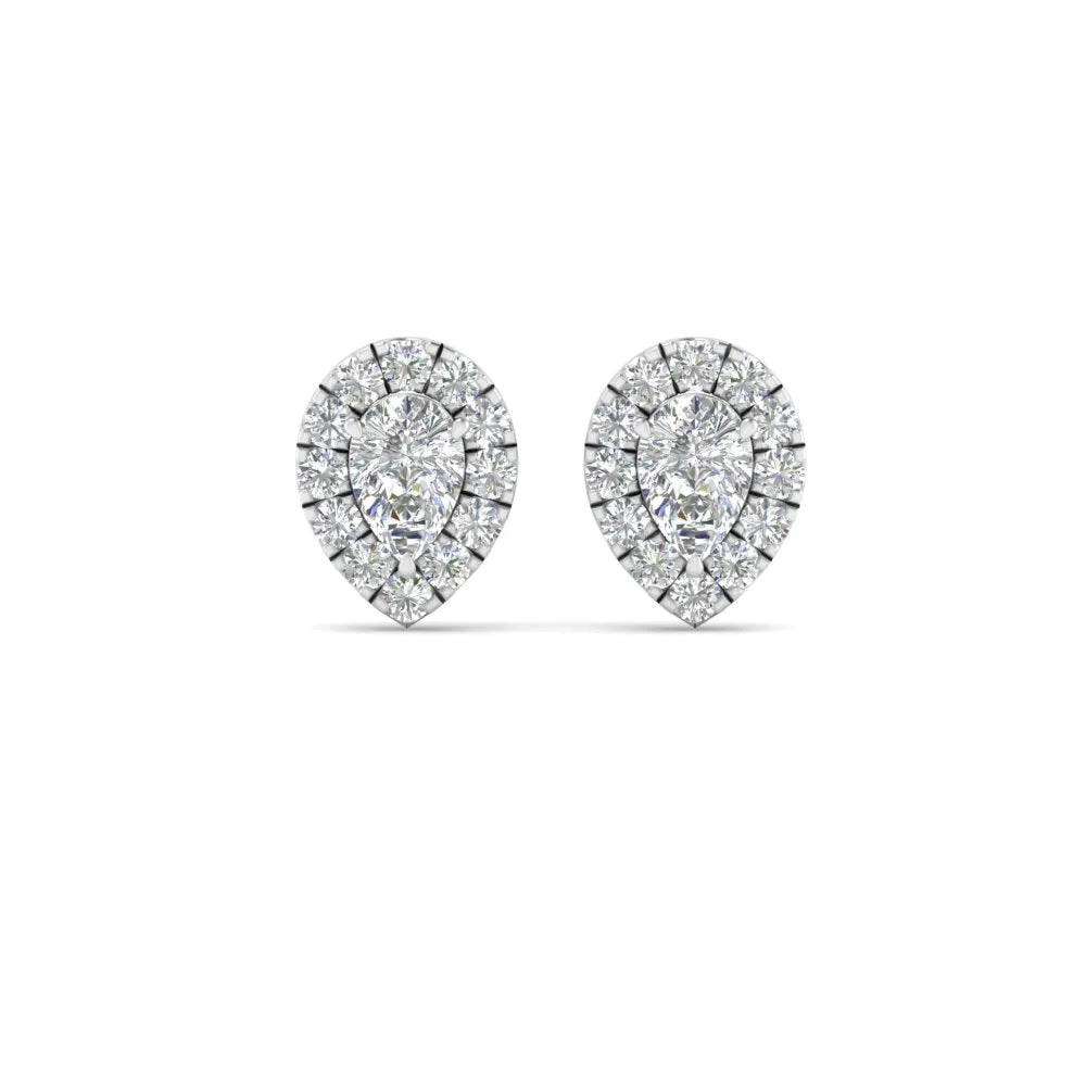 Pear Cut Halo Stud Lab Diamond Earring For Women In 14K Gold