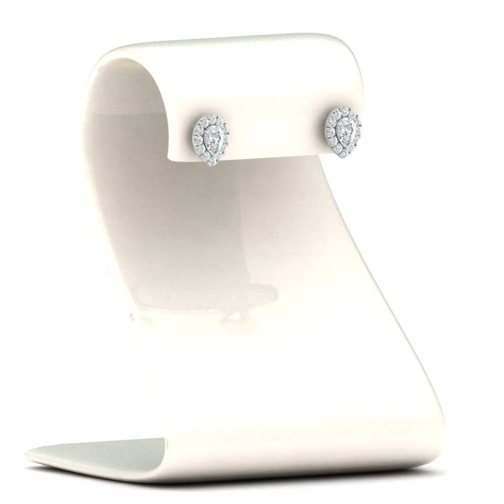 Pear Cut Halo Stud Lab Diamond Earring For Women In 14K Gold