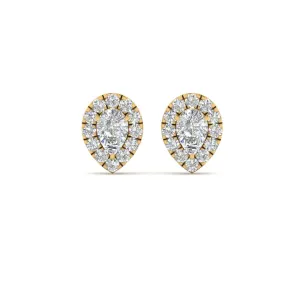 Pear Cut Halo Stud Lab Diamond Earring For Women In 14K Gold