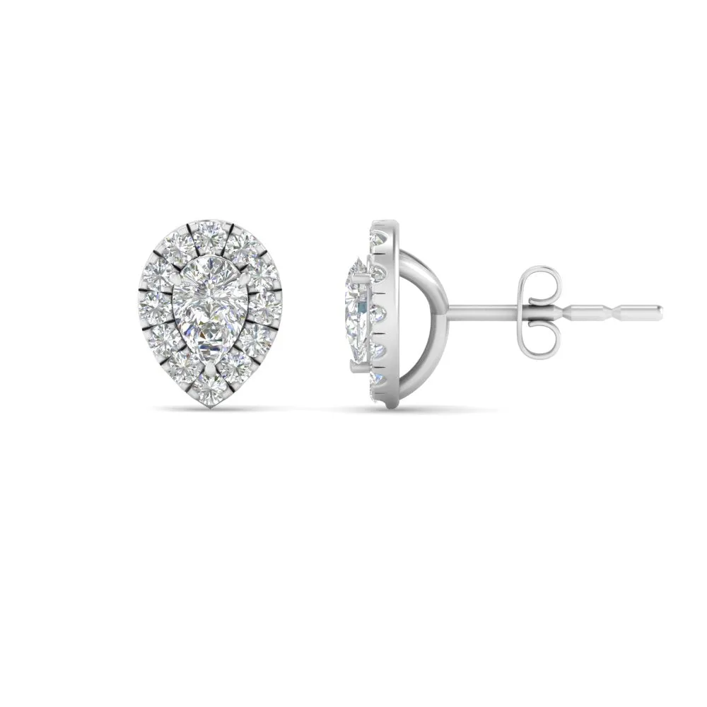 Pear Cut Halo Stud Lab Diamond Earring For Women In 14K Gold