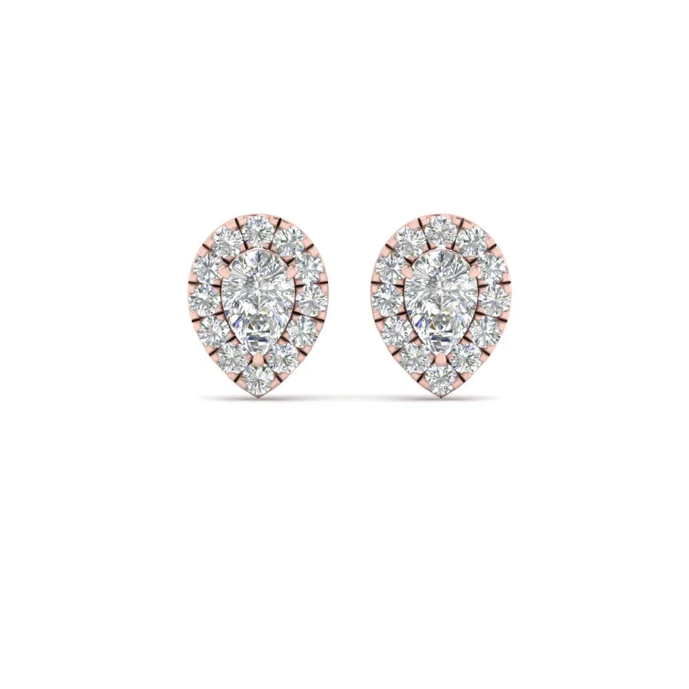 Pear Cut Halo Stud Lab Diamond Earring For Women In 14K Gold