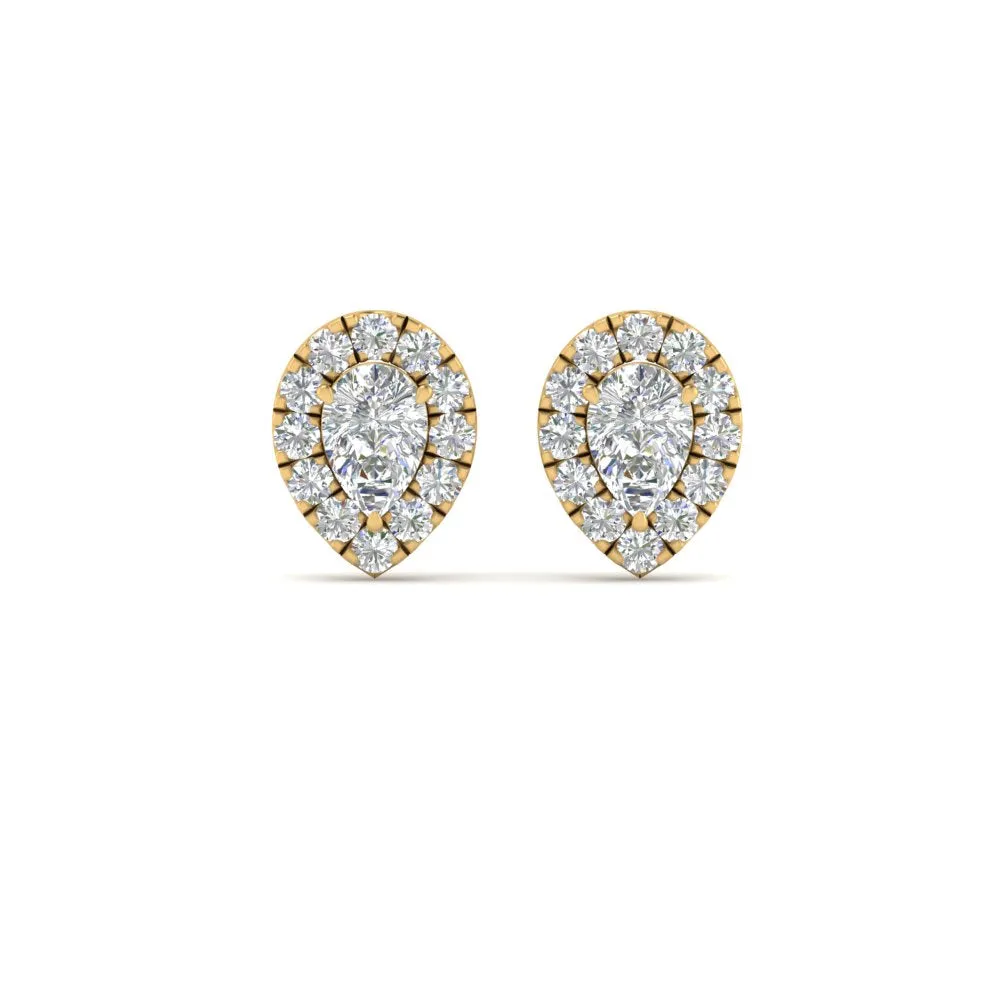 Pear Cut Halo Stud Lab Diamond Earring For Women In 14K Gold