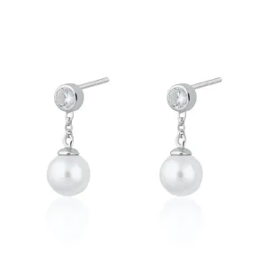 Pearl Drop Stud Earrings - Silver - SPS-410