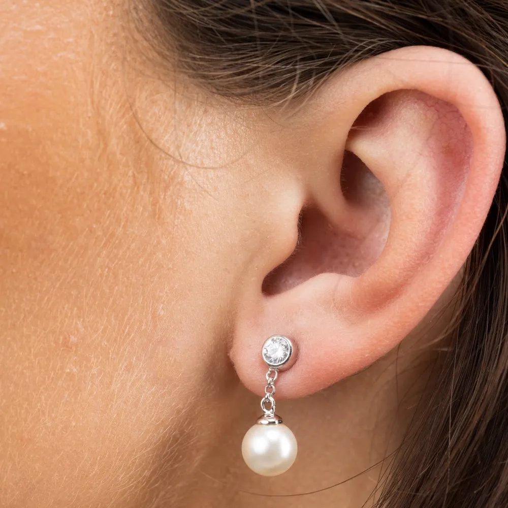 Pearl Drop Stud Earrings - Silver - SPS-410