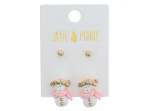 Pink and Gold Snowman Earrings (Set of 2)