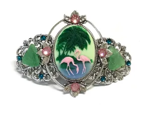 Pink Flamingo and Palm Tree Hair Barrette - Cameo