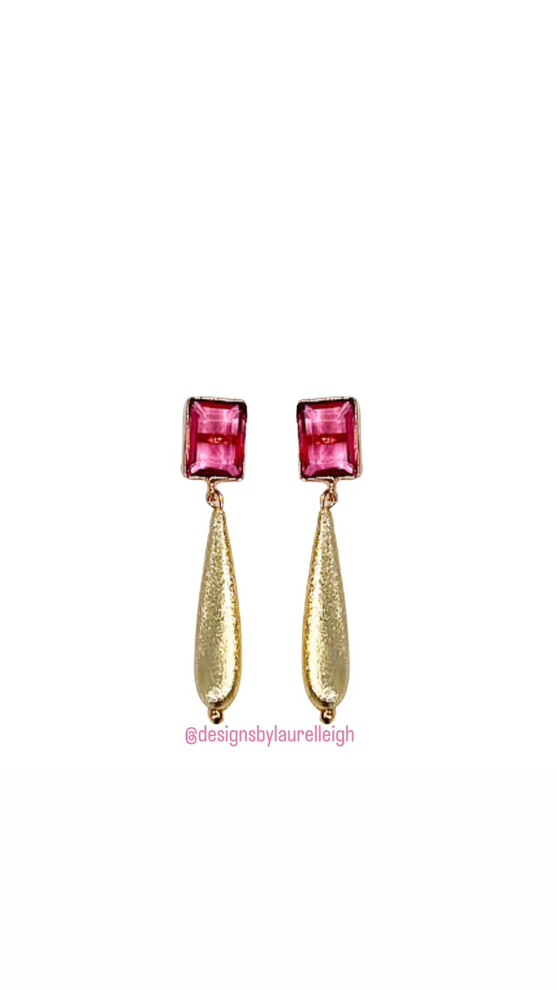 Pink Gemstone Gold Teardrop Earrings