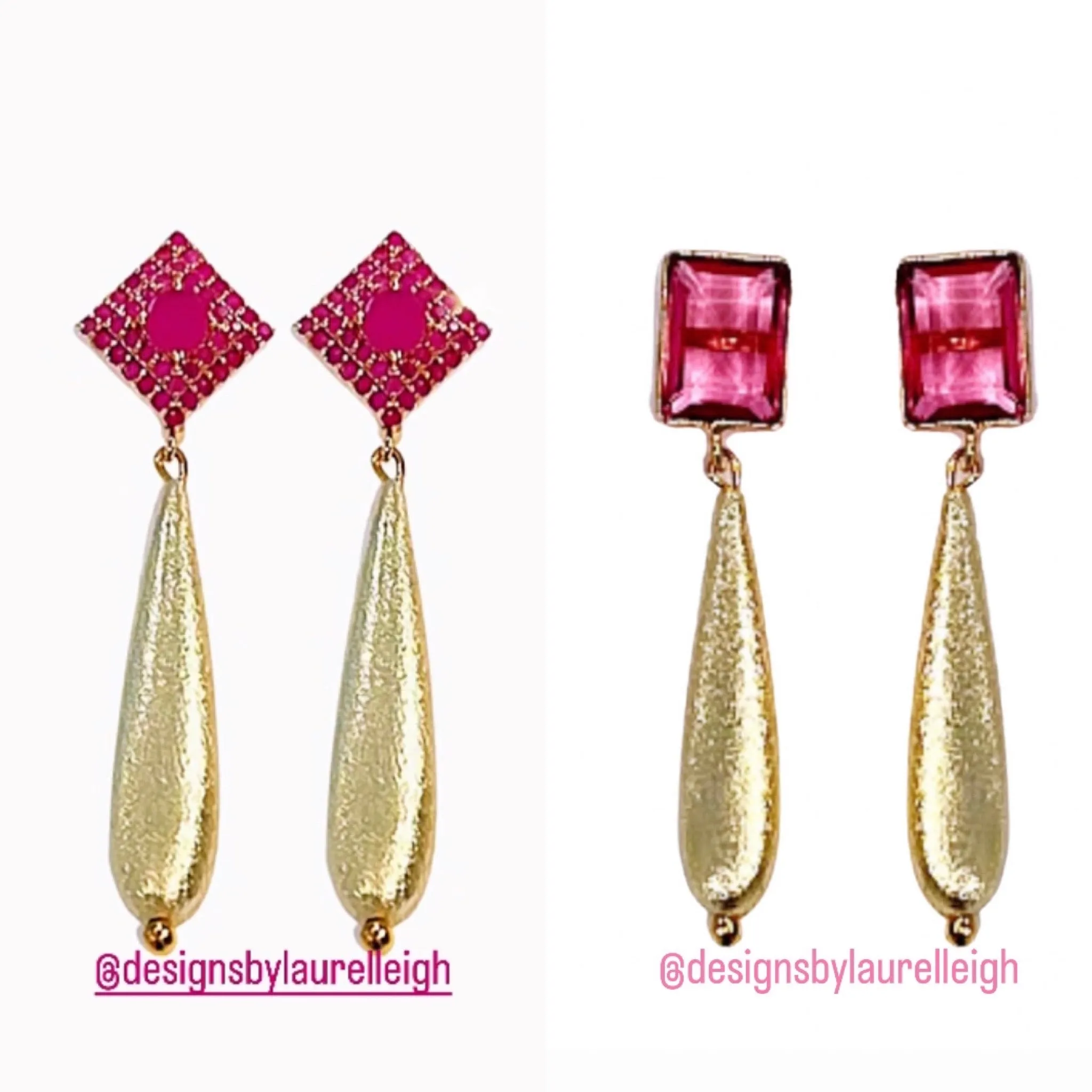 Pink Gemstone Gold Teardrop Earrings