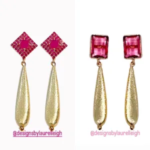 Pink Gemstone Gold Teardrop Earrings