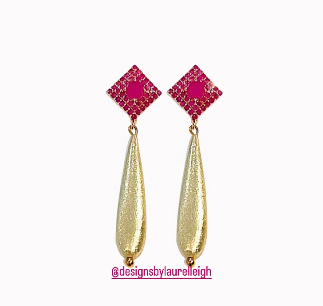 Pink Gemstone Gold Teardrop Earrings