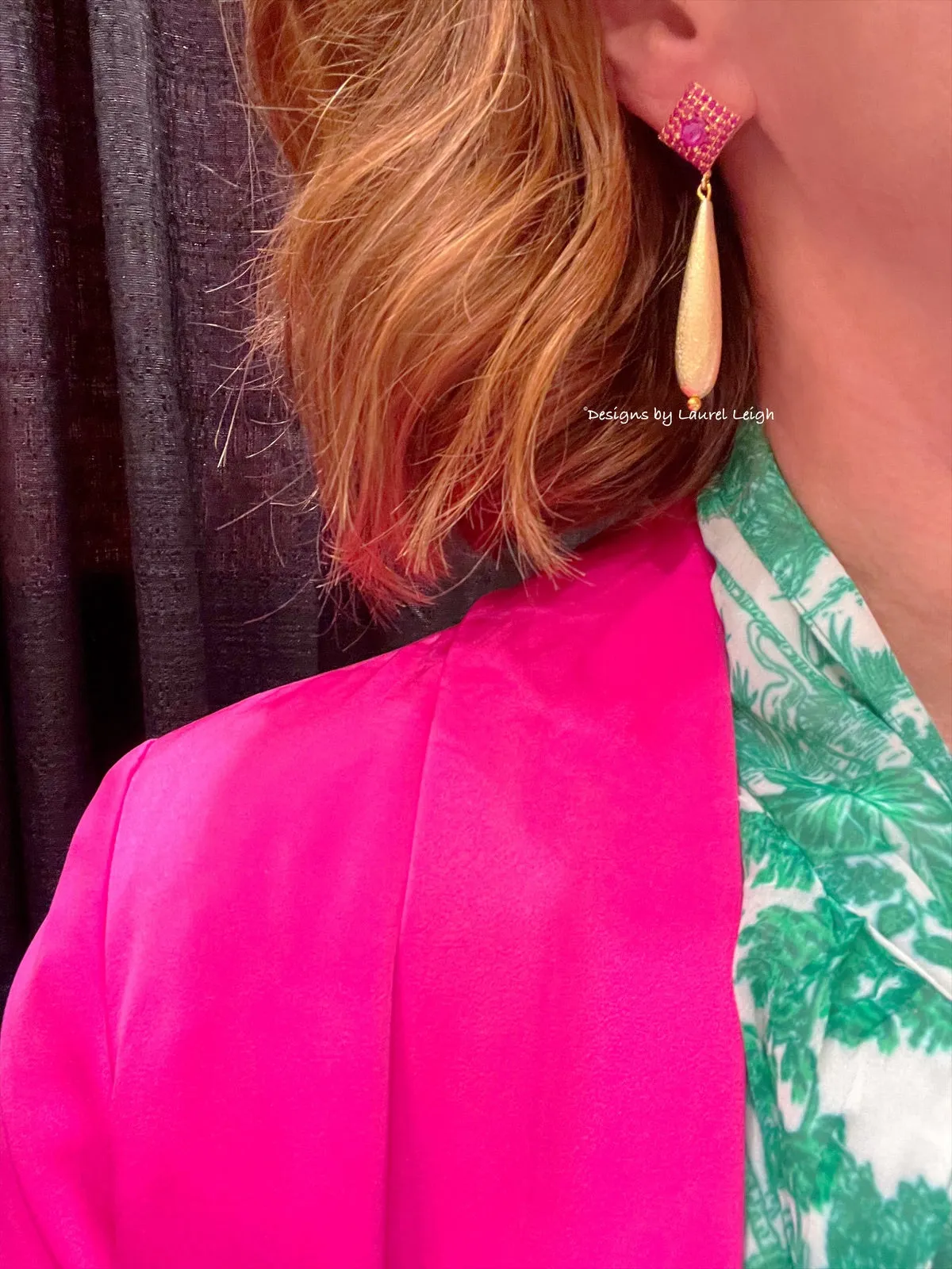 Pink Gemstone Gold Teardrop Earrings