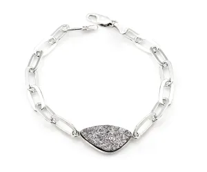 Platinum Druzy Long Link Sterling Silver Bracelet