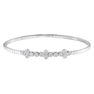 platinum finish sterling silver flexible bracelet with clusters of bezel set simulated diamonds